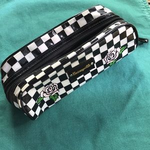 Betseyville checkered & rose makeup or pencil bag